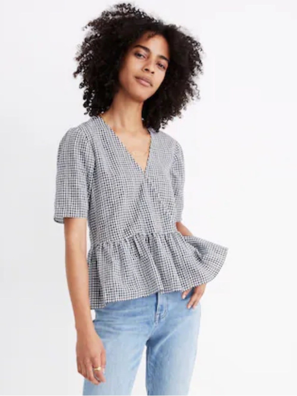 Madewell Crossover Peplum Top In Gingham Check Size Medium NWT ll